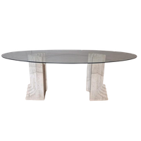 Travertine Eettafel - Vintage - Glas - Design - 70'S