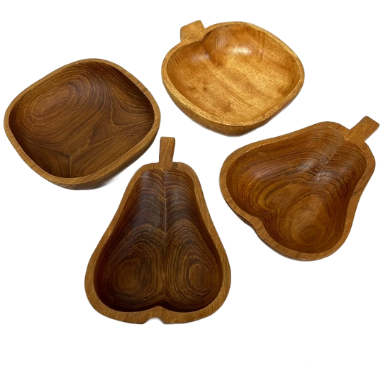 Set Teakhouten Snackschaaltjes Appel Peer Jaren 70 1