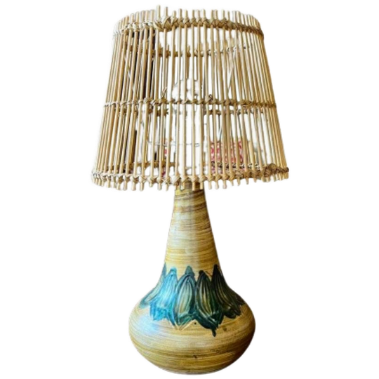 Deens Design Keramiek Lamp Rotan Kap 1