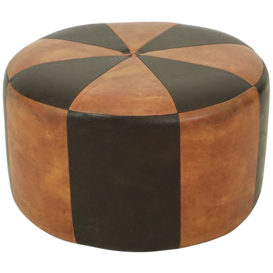 Ronde Vintage Bruine Poef Tweekleurig Skai Leder Sixties 1