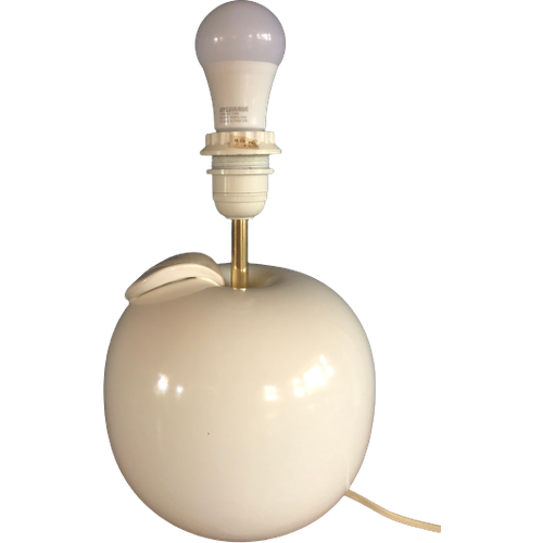 Witte Jaren 70- 80 Keramische Lamp, Keramiek Appel Met Messing Armatuur. Postmoderne Popart Eight