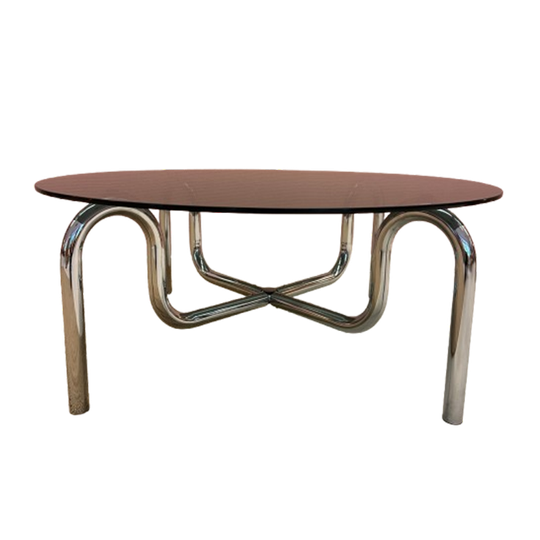 Curved Tubular Chrome Coffee Table With Round Glass Top 1