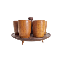 Set 6 Vintage Eierdopjes Teak Hout Denmark ’60 Mid Century