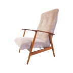 Vintage Fauteuil Roze | Roze Ribstof Nieuw Gestoffeerd Teak thumbnail 1