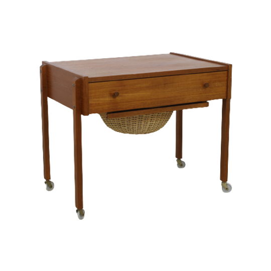Sewing Table/side Table With Rattan Basket, 1960s 1