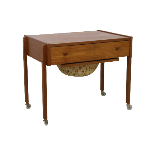 Sewing Table/Side Table With Rattan Basket, 1960S