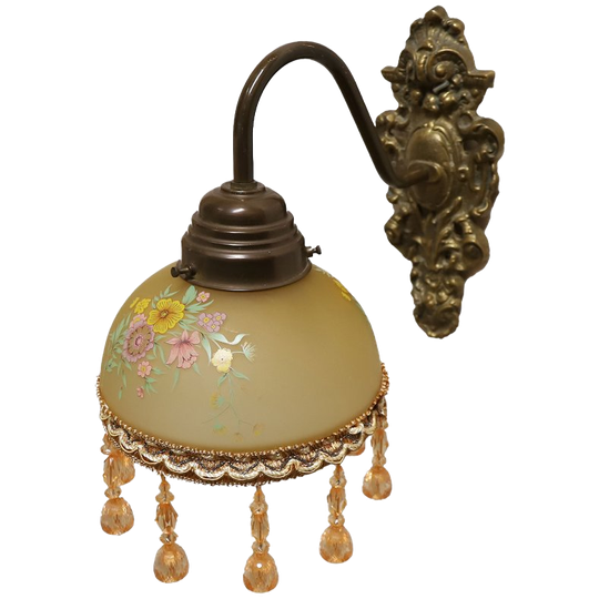 Victoriaanse Wandlamp Met Amber Glazen Bloemen Kap, Jaren '30 1