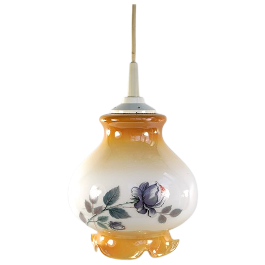 Vintage Glazen Hanglamp Met Rozen 1