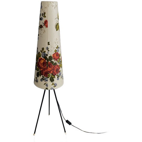 Tripod Floor Lamp With Large Flowerprint Shade 1960s 1