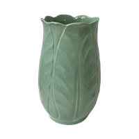 Mid Century Modern - Large - Ceramic Vase - Leaf Pattern And Glazed On Both The In- And Outside -