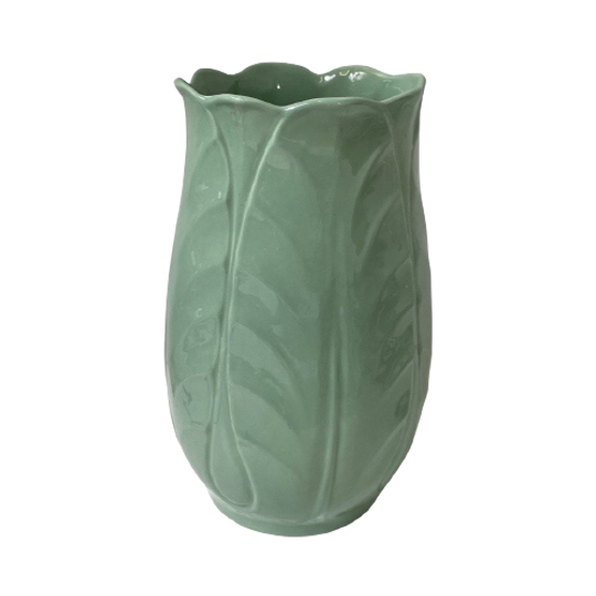 Mid Century Modern - Large - Ceramic Vase - Leaf Pattern And Glazed On Both The In- And Outside - 1
