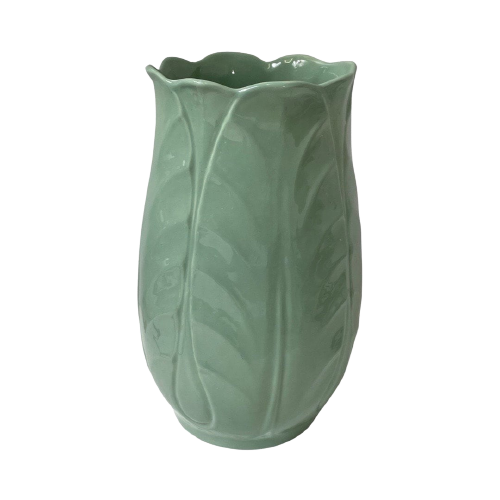 Mid Century Modern - Large - Ceramic Vase - Leaf Pattern And Glazed On Both The In- And Outside -