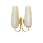 Retro Vintage Wandlamp Lamp Messing Jaren 60 Glas Goud thumbnail 1