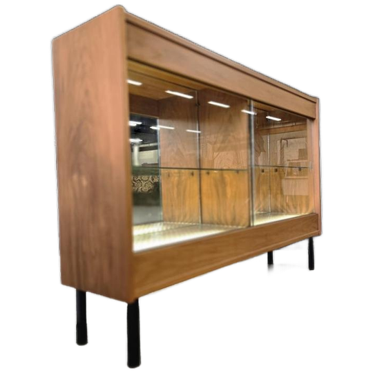 Vintage Ondiepe Vitrinekast / Etagere Met Verlichting 1