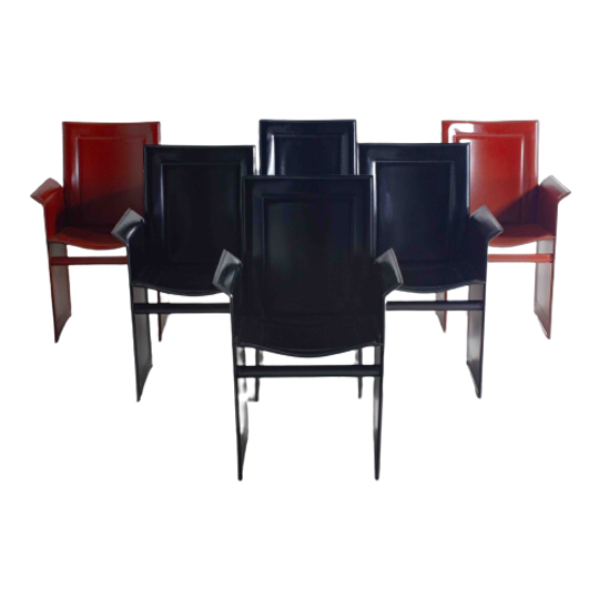 Zes Postmodernistische Design "solaria" Stoelen Van <<<brand>>>, Italië Uit 1980 In Leer 1