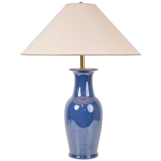 Vintage Jar Tafellamp Keramiek Blauw Messing France '80 1