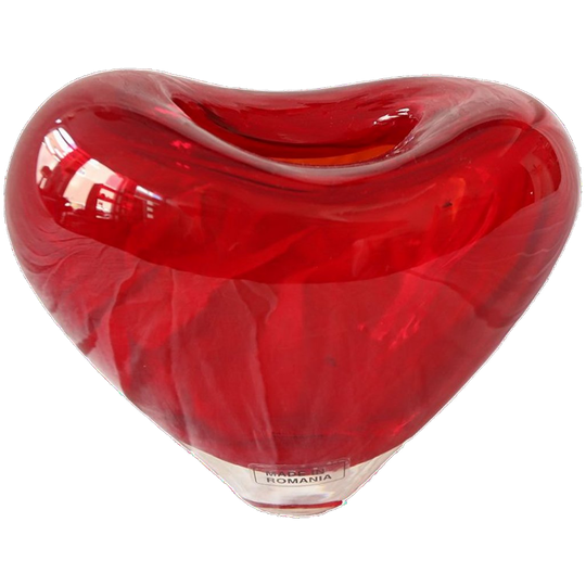 Vintage Vaas Hart In Rood Glas, Made In Romania Jaren '70 1