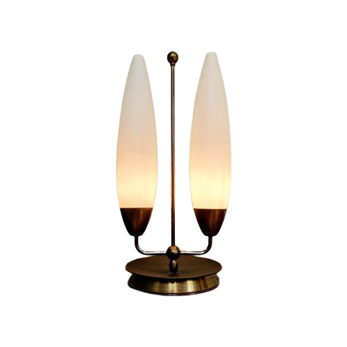 Grote Scandinavische Tafellamp, Opaline Glazen, Jaren 60