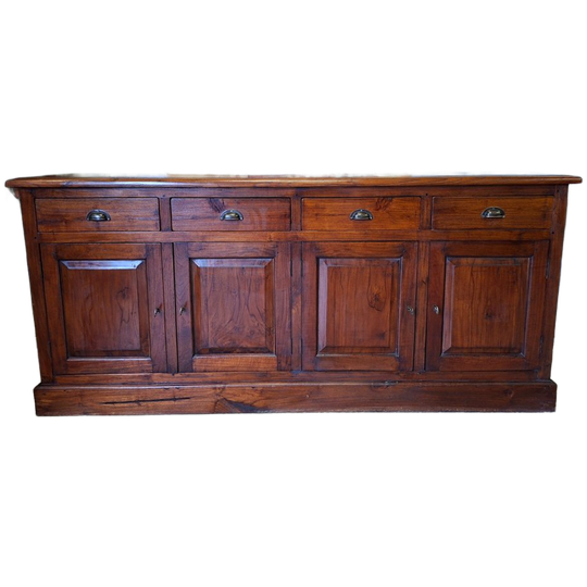 Klassieke Donker Teakhouten Dressoir, Wandmeubel, Console Afm. 200x50cm En 90cm Hoog. 1