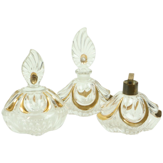 Vintage Fischer Kristal Art Deco Parfumset Boudoir 1950s 1