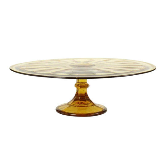 Art Deco Amber Taartschaal Gebak Schaal Depression Glass 27cm 1
