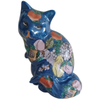 Handgeschilderd Keramische Kat. Vintage Chinoiserie.