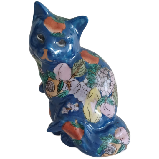 Handgeschilderd Keramische Kat. Vintage Chinoiserie. 1