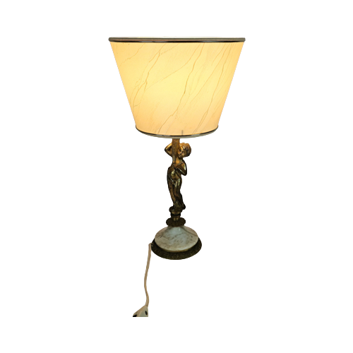 Art Nouveau Stijl - Tafellamp - Verguld - Engel - Marmer - 3E Kwart 20E Eeuw
