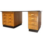 Groot Vintage Dubbelzijdig Bureau Eiken thumbnail 1