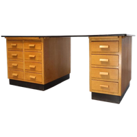 Groot Vintage Dubbelzijdig Bureau Eiken
