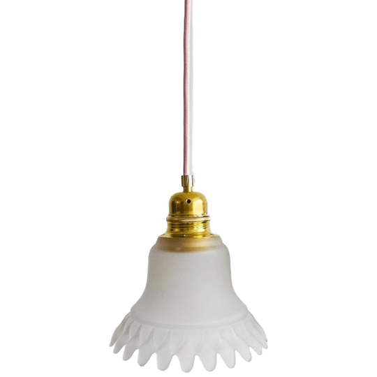 Vintage Mat Glazen Hanglampje Bloem Wit Transparant 1960’s 1