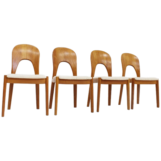 Vintage Deense Eetkamer Stoelen Niels Koefoed Massief Teak , Set Van 4 1
