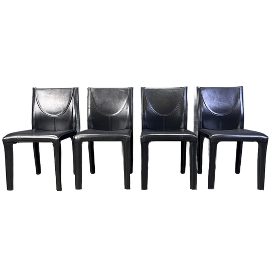 Black Leather Dining Chairs By Arper Italy, 1980s - Set Of 4 1