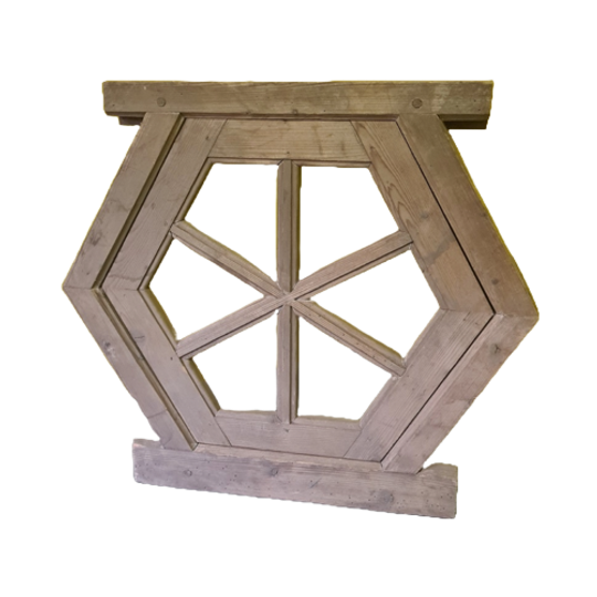 Houten Hexagonale Raamkozijn Met Raam 1e Helft 20e Eeuw 1
