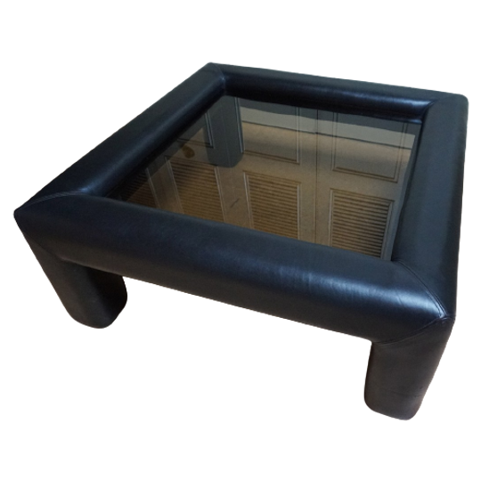Salontafel Zwart Leer En Rookglas De Sede Switserland 1980s 1