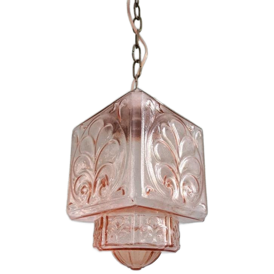 Art Deco Lichtroze Glazen Hanglamp, 1920-30 1