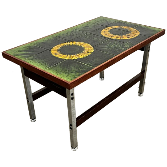 Vintage Salontafel, Keramieken Blad, Belgie 1960's 1