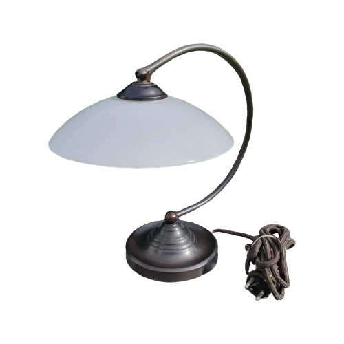 Tafellamp - Bureaulamp - Booglamp - Metaal - Melkglas.