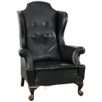 Grote Antieke Zwarte Engelse Rundleren Oorfauteuil Uit Eind 19e Eeuw Met Een Luxe Uitstraling thumbnail 1