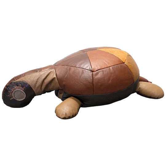 Vintage Patchwork Lederen Schildpad Poef, Jaren 70 1