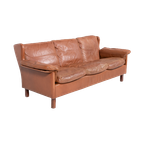 1970’S Danish Modern Cognac Leather Wing Sofa thumbnail 1