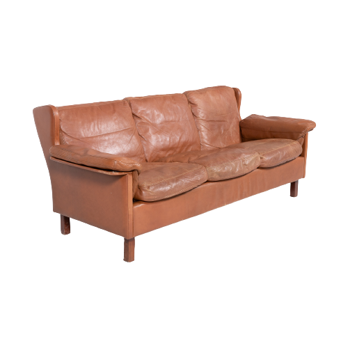 1970’S Danish Modern Cognac Leather Wing Sofa