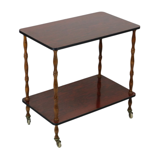 Vintage Franse Bar Trolley Formica Eik Serveerwagen Jaren 60 Design 1