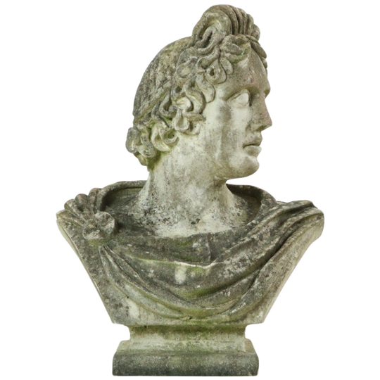 Prachtige Verweerde Apollo Buste Tuinbeeld Gegoten Steen 65cm 1