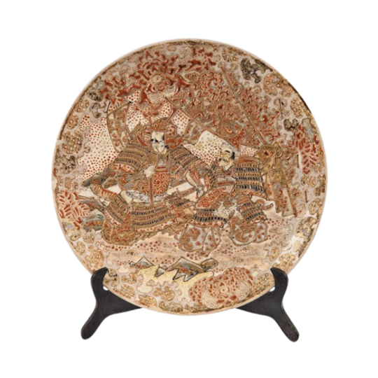 Antiek Japans Satsuma Bord Authentiek 1900 Krijgers Schaal 1