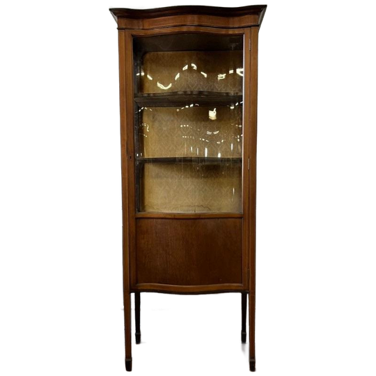 Vintage Houten Kast / Vitrinekast Met Curved Glas 1