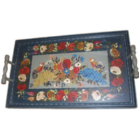 Grote Vintage Houten Dienblad 54x32 Cm Bloemen Desing