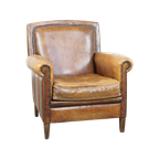 Comfortabele, Karaktervolle Fauteuil/Armchair Gemaakt Van Schapenleer Met Een Leuk Design thumbnail 1