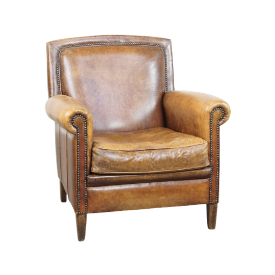 Comfortabele, Karaktervolle Fauteuil/armchair Gemaakt Van Schapenleer Met Een Leuk Design 1