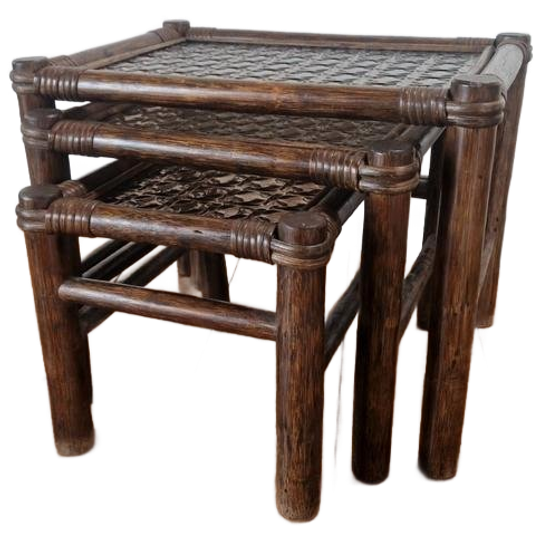 Vintage Manou Bamboe Nest Tafeltjes Mimi Set Jaren 70. 1